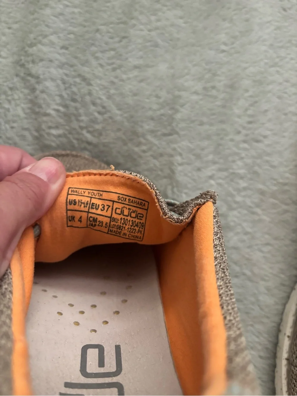 Hey Dude kid’s Woven Slip-On Loafers in Taupe with Orange Lining